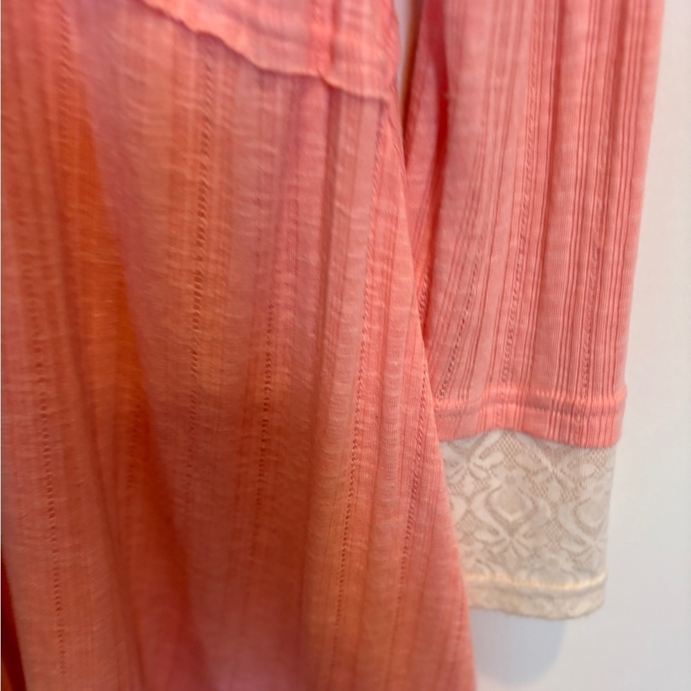 NWOT Kori America Peach Lace Coastal Cottagecore Hooded Asymmetrical Top - Picture 13 of 14